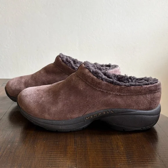 Merrell Women’s Primo Chill Chocolate Brown Suede Clogs w/ Cozy Lining, Sz. 9 - Picture 4 of 10